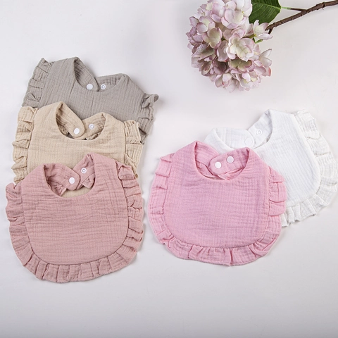 Baby Baumwolle Mull Lätzchen Mit Volantkante Wasserdicht Verstellbar Druckknopf Sabbertuch Für Säuglinge Kleinkinder Lätzchen