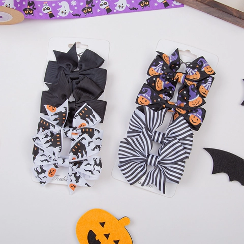 Kids Halloween Hair Bows Grosgrain Ribbon Pumpkin Ghost Bat Hair Clips For Girls Party Dress Up Festive Accessories