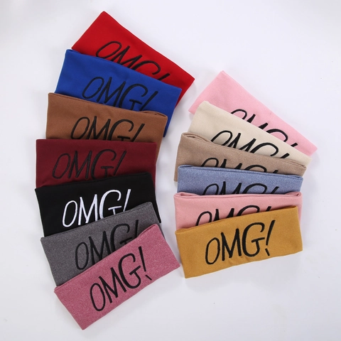 OMG Embroidery Headband For Girls Women Elastic Cashmere Like Wide Headwrap For Face Washing Makeup Spa Fashion Hair Accessory