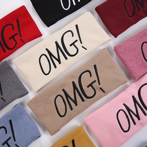 OMG Embroidery Headband For Girls Women Elastic Cashmere Like Wide Headwrap For Face Washing Makeup Spa Fashion Hair Accessory