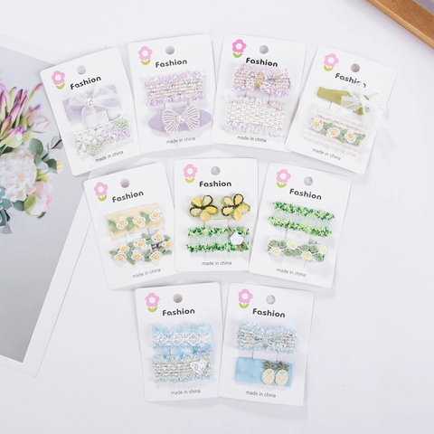 Set di Fermagli per Capelli con Fiocco Floreale in Pizzo Ricamato Francese Vintage per Bambine Forcina per Fiori in Cotone