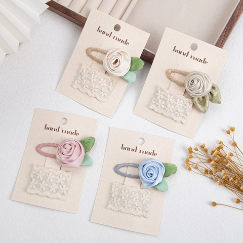 Handmade Fabric Flower Hair Clip Kids Vintage Lace Embroidery Rose BB Clip Cute 3D Floral Hairpins For Girls Accessories