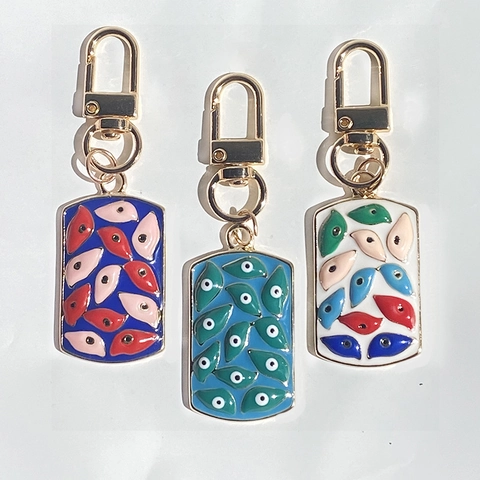 Vintage Boze Oog Sleutelhanger Legering Emaille Geometrisch Vierkant Tas Hanger Voor Vrouwen Retro Etnische Stijl Accessoire