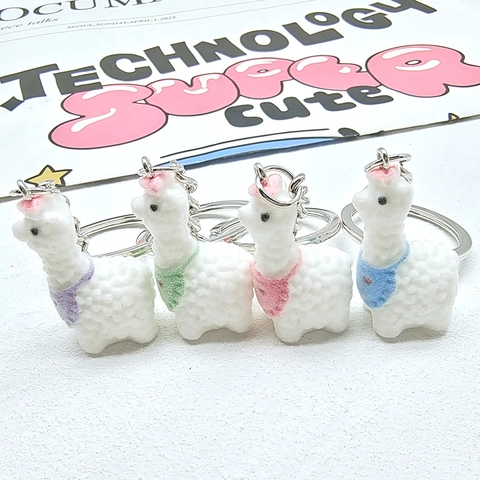 Simpatico Portachiavi Alpaca 3D in Cartone Animato Ciondolo Animale in Resina Fioccata Anello in Metallo per Borsa Donna Bambini