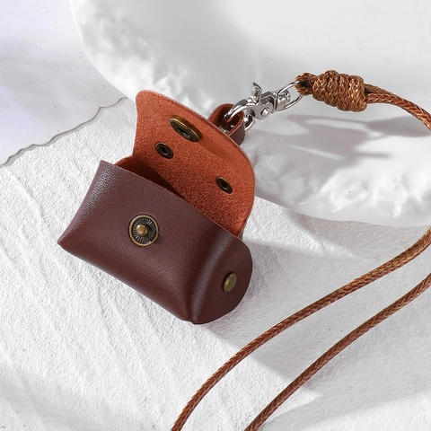 Vintage PU-Leder Mini Tasche Halskette für Damen Kleine Mode Kopfhörertasche Münzbörse Dekorative Kordel Hals Accessoire