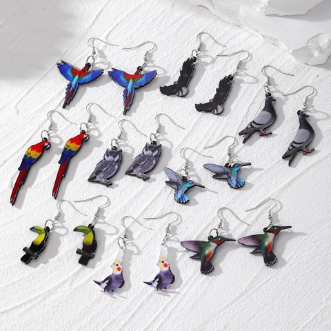 Orecchini a Goccia in Acrilico con Uccelli Retro per Donna Artistici Stampati Pappagallo Gufo Aquila Gioielli a Forma di Animale