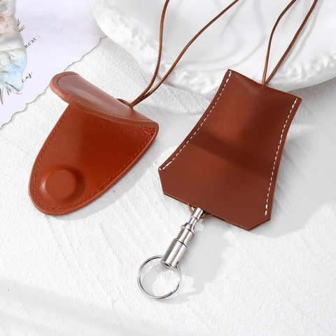 Minimalist Leather Key Clochette Pendant Necklace For Men Women Contrast Stitching Key Case Neck Hanging Decor Accessory