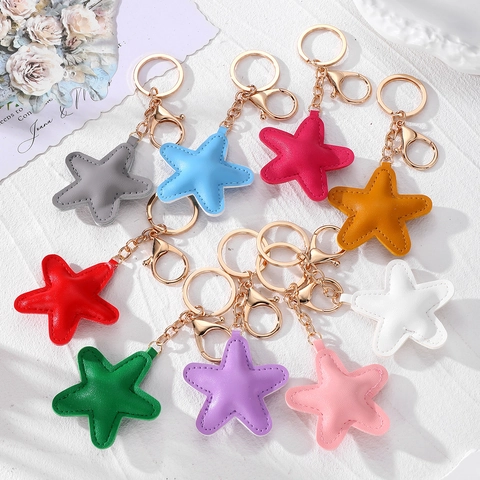 Portachiavi a Forma di Stella in Pelle PU Imbottito Cucito Ciondolo per Borsa Stella a Cinque Punte Colorata Accessori