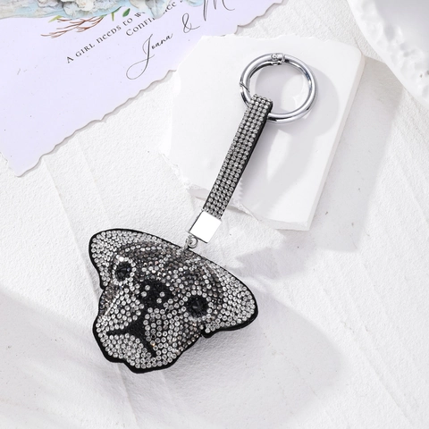 Simpatico Portachiavi in Strass con Animali dei Cartoni Animati Ciondolo per Borsa a Forma di Gatto Cane Unicorno Football con Nappa in Pelle