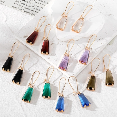 Boucles d'Oreilles Pendantes Trapèze Géométriques Minimalistes en Cuivre Cristal Artificiel Facetté Bijoux de Fête pour Femme