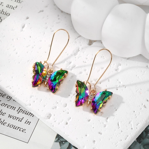 Elegant Butterfly Crystal Glass Drop Earrings For Women Alloy Rhinestone Geometric Dangle Hook Earrings Fashion Jewelry Gift