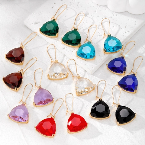 Leichter Luxus Geometrische Dreieck Künstliche Kristall Tropfen Ohrringe Für Damen Vergoldete Legierung Facettiertem Glas Schmuck Ohrringe