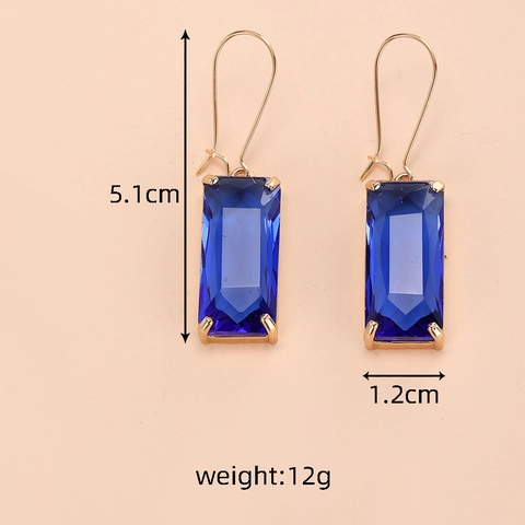 Geometric Rectangle Artificial Crystal Drop Earrings For Women Elegant Gold Plated Alloy Inlaid Rectangle Stone Dangle Earrings Fashion Jewelry Accessories