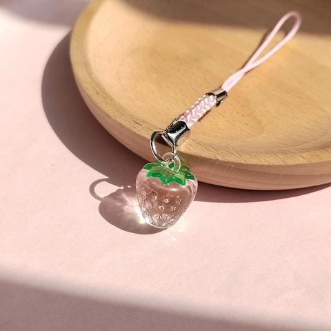 Süßer Simulierter Frucht Erdbeere Kirsche Schlüsselanhänger Harz Taschenanhänger Handyband Handgefertigtes Zubehör Damen