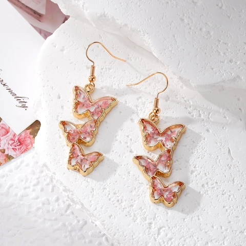 Sweet Butterfly Dried Flower Stainless Steel Earrings Handmade Resin Floral Pastoral Style Drop Earrings For Women Jewelry