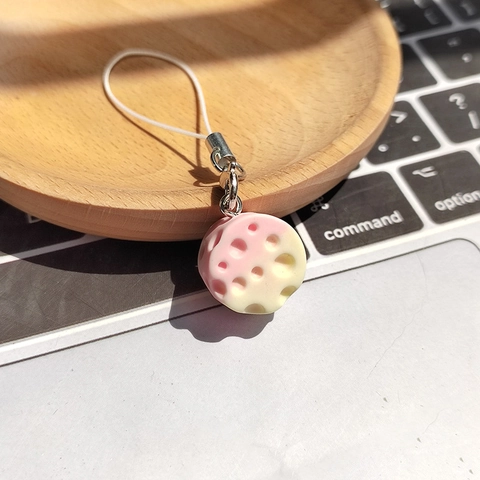 Gradient Color Cheese Shaped Resin Keychain Pendant Creative Cartoon Moon Surface Texture Hanging Ornament Bag Accessory