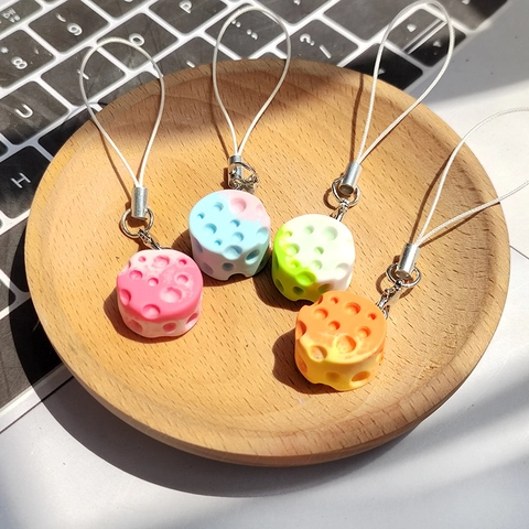 Gradient Color Cheese Shaped Resin Keychain Pendant Creative Cartoon Moon Surface Texture Hanging Ornament Bag Accessory