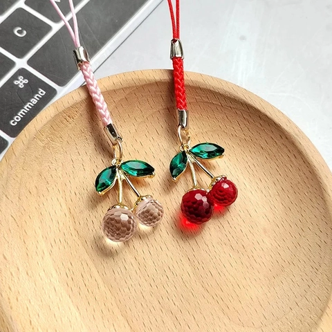 Realistic Resin Cherry Bag Charm Cute Personalized Mini Fruit Keychain For Backpack Handbag Accessories Rhinestone Jewelry Gift