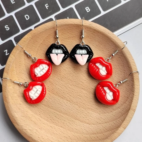 Creative Resin Lip Drop Earrings Funny Vampire Teeth Sexy Mouth Tongue Out Pop Art Quirky Party Jewelry For Women Unisex
