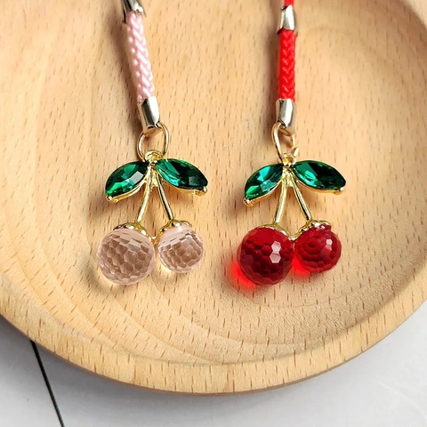 Realistic Resin Cherry Bag Charm Cute Personalized Mini Fruit Keychain For Backpack Handbag Accessories Rhinestone Jewelry Gift