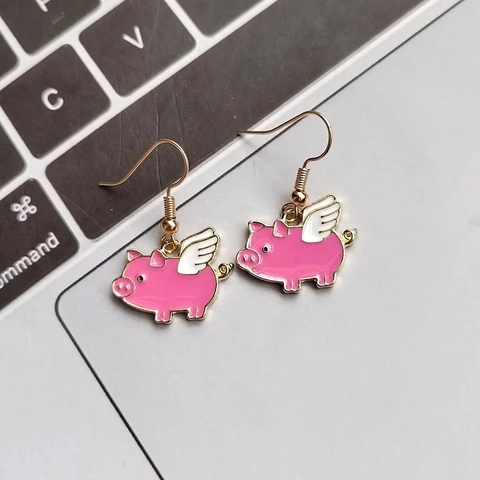 Simpatici Orecchini a Pendente in Lega a Goccia di Smalto Maialino Volante Rosa Creativi Orecchini a Gancio Maiale Alato Gioielli Donna