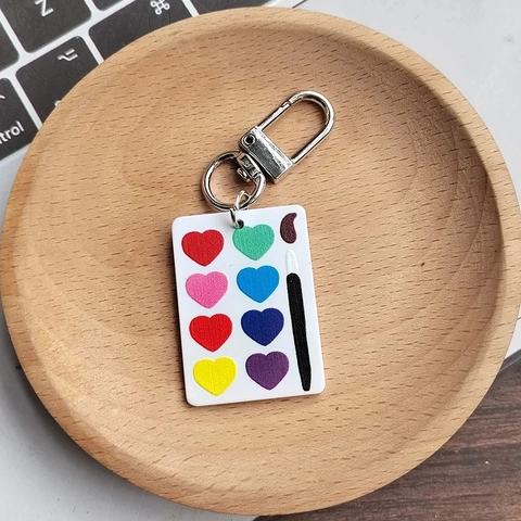 Creative Heart Palette Keychain Resin Artistic Drawing Board Pendant With Paintbrush Pattern For Artists Students Gift
