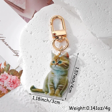 Simpatico Portachiavi a Forma di Gatto in Acrilico Realistico Ciondolo Cartone Animato Gatto Tigrato Arancione Nero Ciondolo Borsa Gioiello