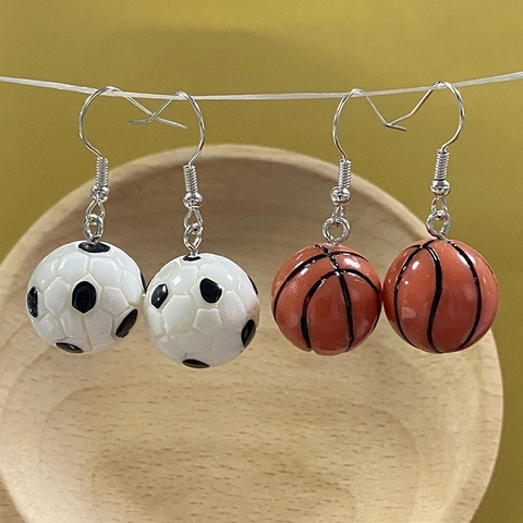 Creative 3D Resin Sports Ball Drop Earrings Simulation Football Basketball Fun Jewelry For Women Men Daily Party Gift