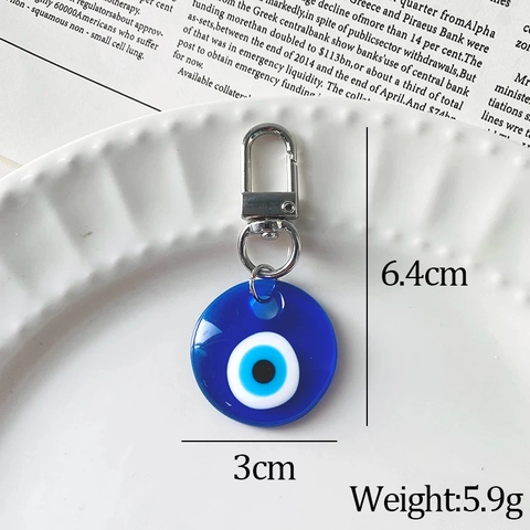 Blaues Harz Böser Blick Schlüsselanhänger Hand der Fatima Herz Rund Anhänger Schlüsselbund Amulett Glücksbringer Für Taschen