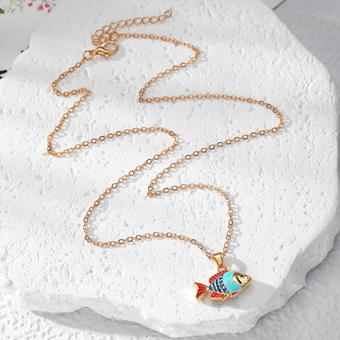 Collar de Colgante Animales Marinos Esmalte Aleación Chapado Oro Pez Tropical Tiburón Caballito de Mar Joyería para Mujer Niños