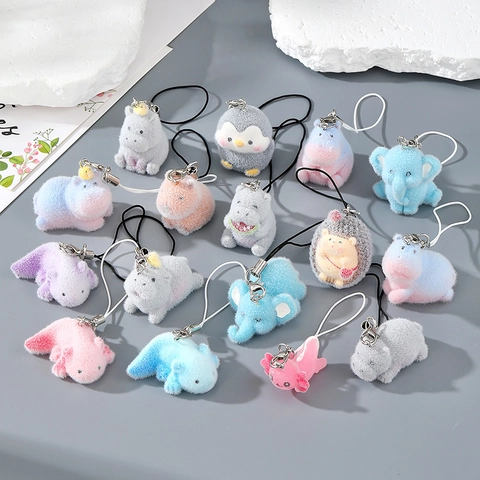 Lindo Llavero de Animal de Resina Flocado Hipopótamo Elefante Capibara Axolotl Colgante Divertido Dibujo Animado Bolso Encanto Joyería Accesorio