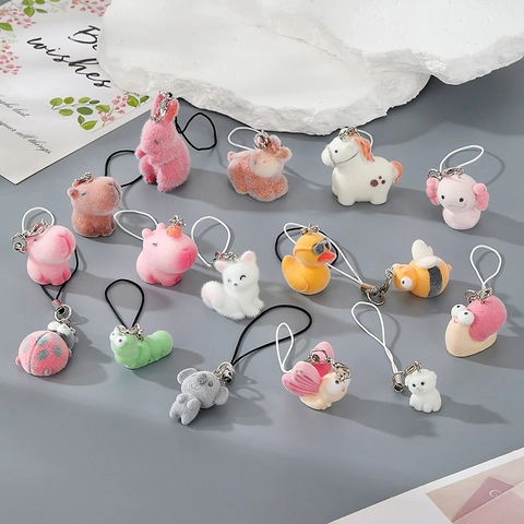 Portachiavi con Animali dei Cartoni Animati in Resina Floccata per Borsa Ciondolo per Telefono Mini Pendente a Forma di Animale per Donna Bambini