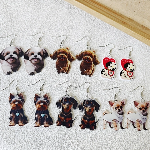 Cute Acrylic Realistic Dog Drop Earrings For Women Personalized Double Sided Printed Yorkshire Dalmatian Animal Jewelry