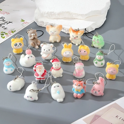 Simpatici Portachiavi Animali Fioccati Pendente in Resina Orso Foca Coniglio Charme Telefono Cartone Animato Decorazione Borsa Regalo