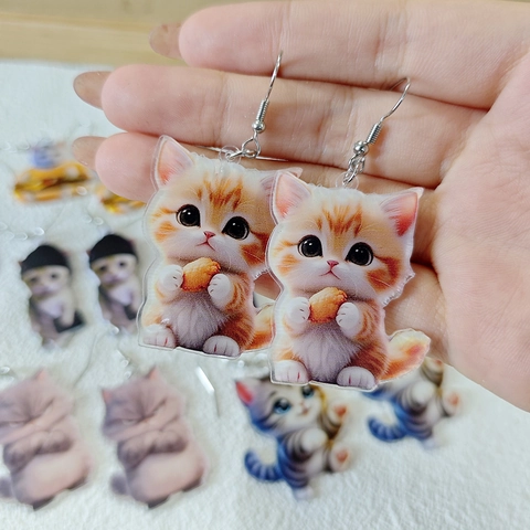 Pendientes de Gota de Gato de Dibujos Animados Acrílico Impresión de Doble Cara Animales Mujer Joyería Personalizada Regalo