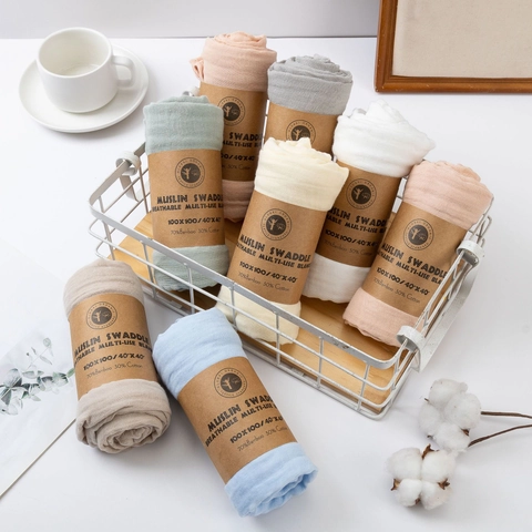 Soft Cotton Muslin Swaddle Blanket Double Layer Breathable Newborn Receiving Wrap For Boys Girls Baby Bath Towel Solid Color