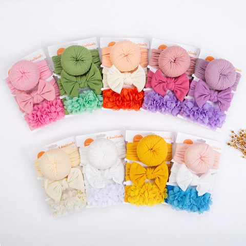 Baby Girls Elastic Fabric Headbands Set Soft Bow Knot Floral Hair Accessories For Infants Toddlers Kids Hair Decor