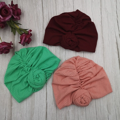 Baby Turban Hat Soft Cotton Infant Rose Knot Headwrap Stretchy Newborn Indian Beanie Rosette Bow Headband For Girls Fashion Caps
