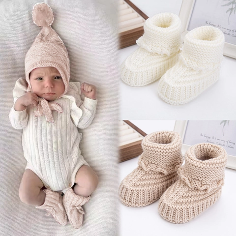 Newborn Baby Knitted Cotton Soft Sole Floor Socks Autumn Winter Warm Solid Color Ruffle Booties For Infant Walking Crawler