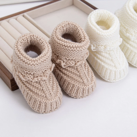 Newborn Baby Knitted Cotton Soft Sole Floor Socks Autumn Winter Warm Solid Color Ruffle Booties For Infant Walking Crawler