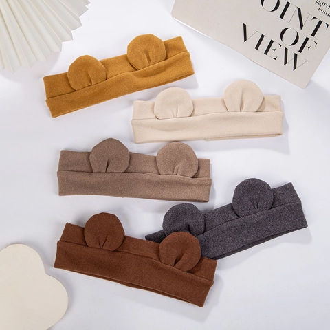 Süßes Baby Elastisches Bärenohren Stirnband Einfarbig Strick Haarband Weich Komfortabel Neugeborene Säugling Haarschmuck Für Alltag