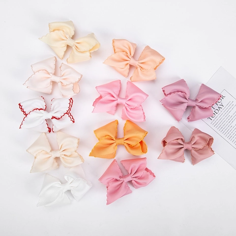 Children Scalloped Grosgrain Ribbon Bow Hair Clip Handmade Polyester Bow Barrette For Girls Sweet Hair Accessories Gift