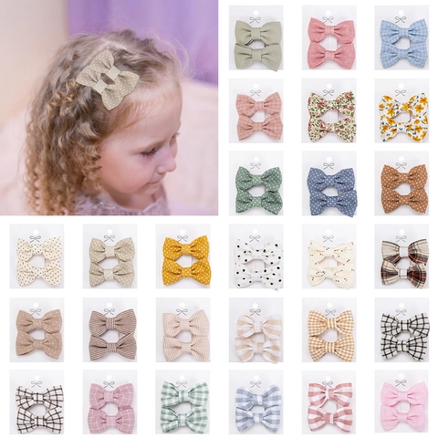 Cotton Fabric Floral Gingham Polka Dot Bowknot Hair Clips For Kids Girls Cute Sweet Handmade Hair Accessories
