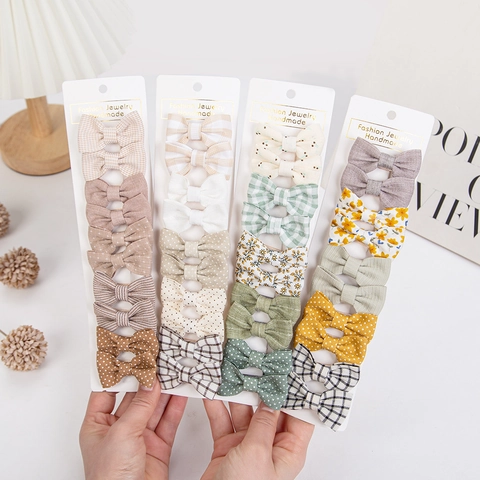 Fermagli per Capelli a Fiocco in Tessuto per Bambini Cotone Stampato Floreale Griglia Pois per Neonata Accessori Capelli