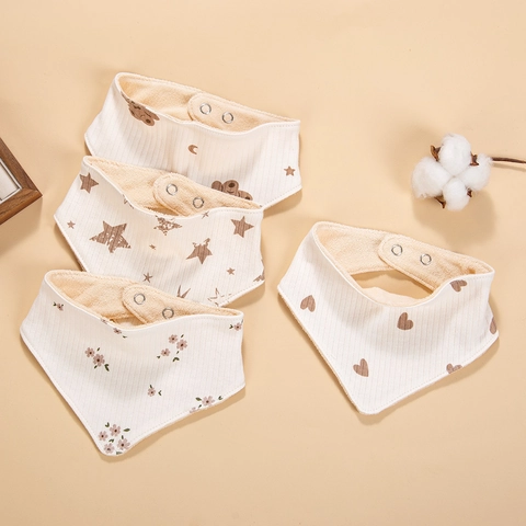 Baberos Bandana para Bebé de Mezcla de Algodón Suave Baberos Absorbentes para Bebés Ajustables con Botones Triangulares