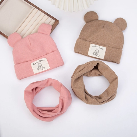 Baby Bear Ear Knitted Hat And Scarf Warm Faux Cashmere Pullover Beanie Windproof Winter Skull Cap For Infants Toddlers
