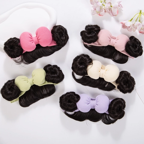 Baby Hoofdband Met Strik En Dubbele Knot Pruik Pony Schattige Katoenen Hoofdomslag Voor Peuters Fotografie Rekwisieten