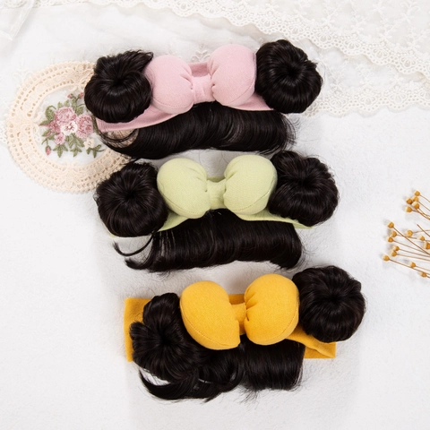 Baby Hoofdband Met Strik En Dubbele Knot Pruik Pony Schattige Katoenen Hoofdomslag Voor Peuters Fotografie Rekwisieten
