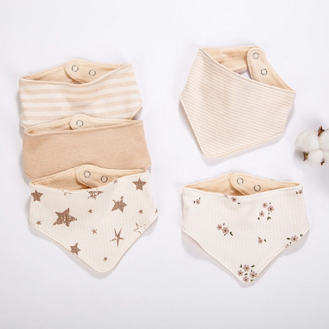 Baberos Bandana para Bebé de Mezcla de Algodón Suave Baberos Absorbentes para Bebés Ajustables con Botones Triangulares