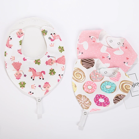 Baby 5-Layer Cotton Gauze Bandana Bib With Teether Buckle Cartoon Printed Infant Waterproof Saliva Towel Toddler Bibs